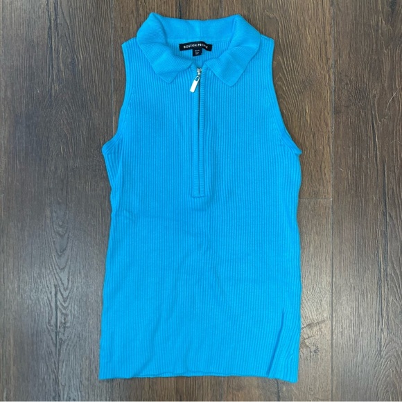 Boston Proper Sleeveless Ribbed Half-Zip Sweater in Splash Blue SZ SM - Picture 2 of 6